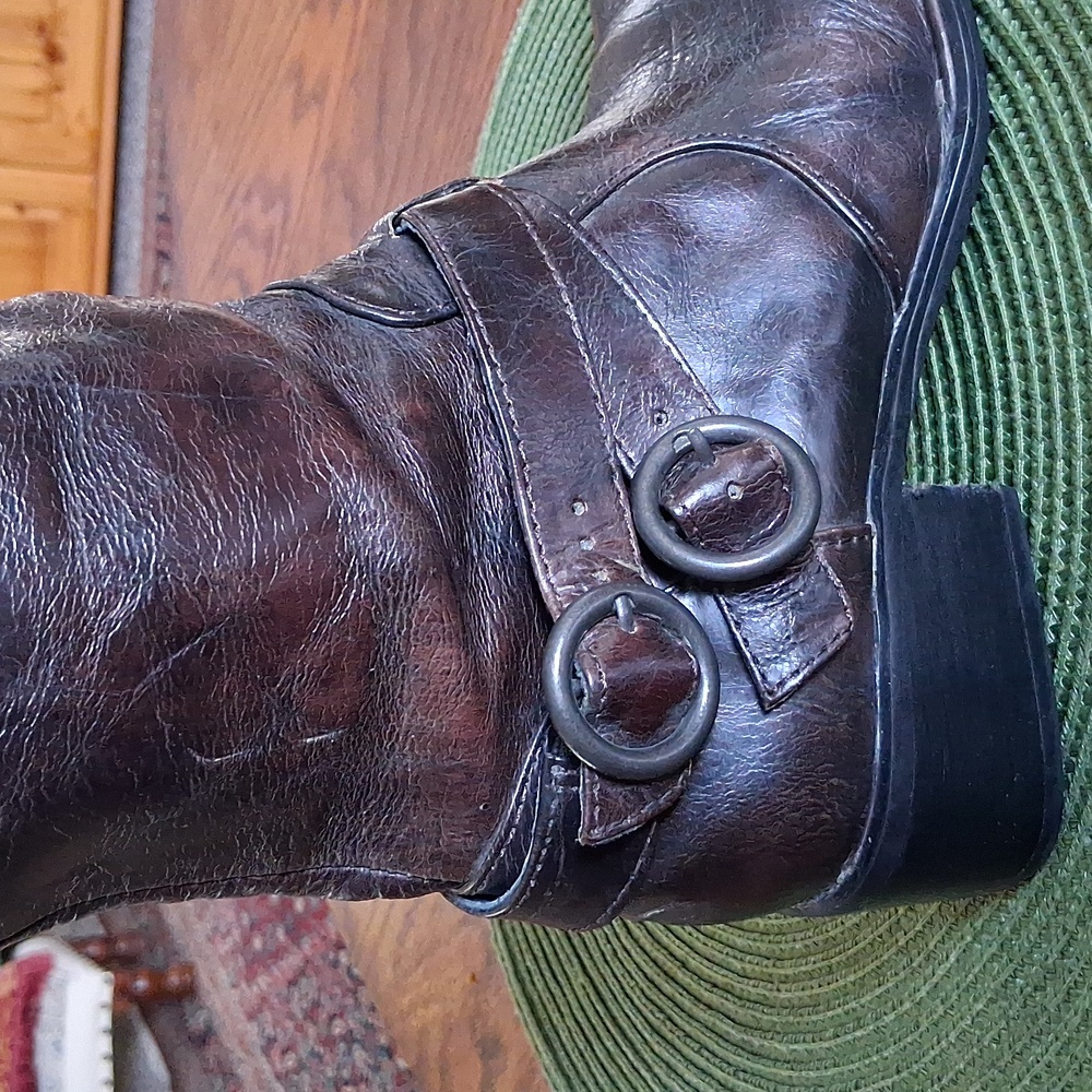 Born Chocolate Brown Leather Knee High Riding Moto Style Boots Size 5 - Picture 3 of 14